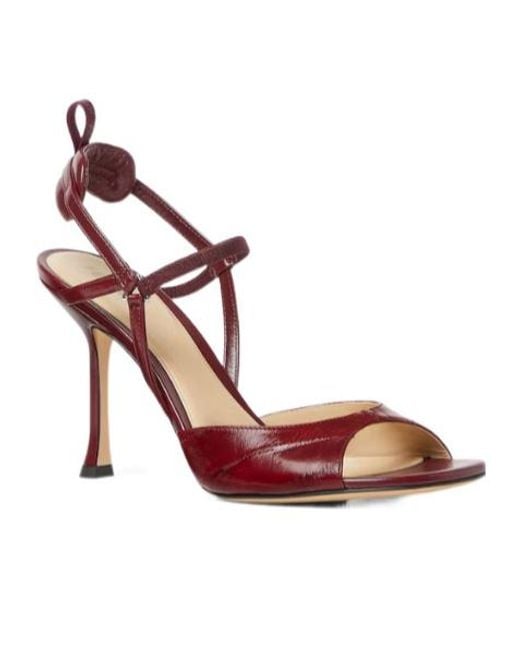 Fendi Red Burgundy Hagfish Leather High-Heeled Sandals