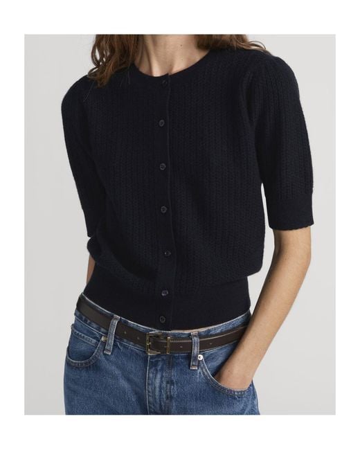 FRAME Blue Short Sleeve Crewneck Cardigan