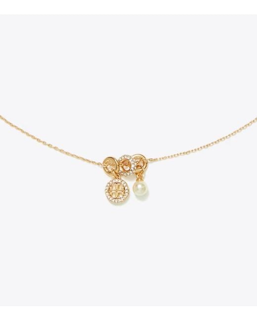 Tory Burch White Icon Pavé Charm Pendant Necklace