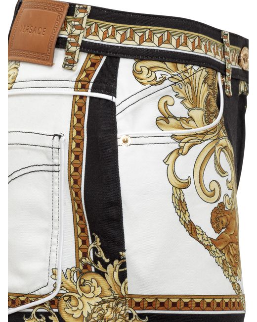 Versace Multicolor Baroque-Print Denim Shorts