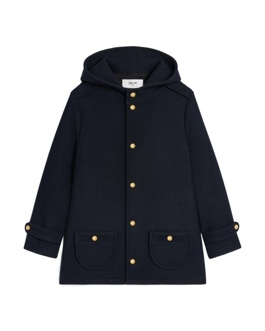 Céline Blue Hooded Triomphe Coat