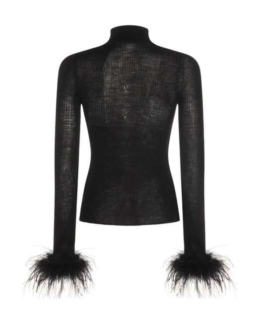 Blumarine Black Feather-Trimmed Roll Neck Jumper