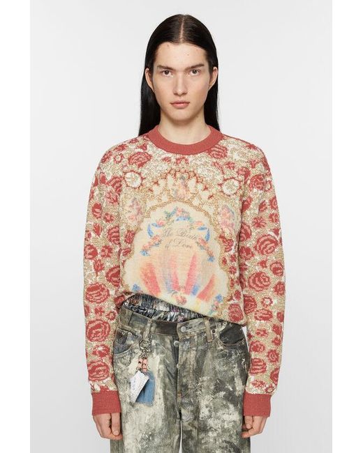 Acne Pink Floral-Intarsia Crew-Neck Jumper for men