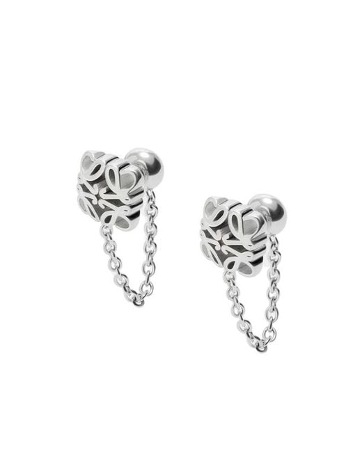 Loewe White Anagram Bombe Chain Earrings