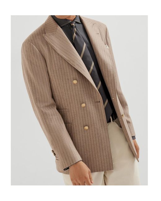 Brunello Cucinelli Natural Striped Double-Breasted Blazer for men