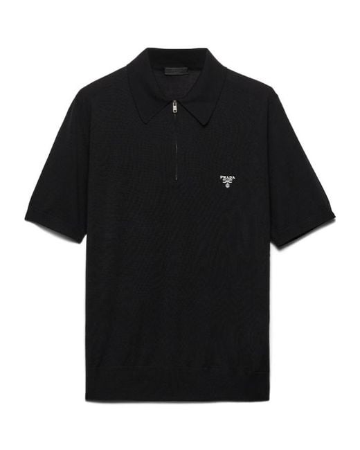 Prada Black Superfine Wool Polo Shirt for men