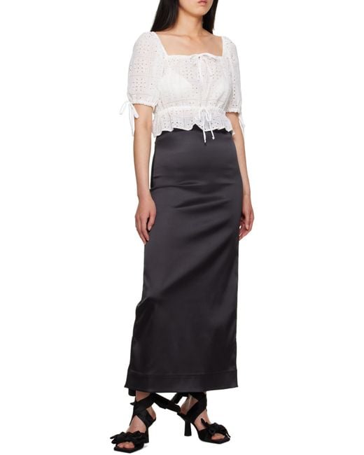 Ganni Gray Bead-Detailed Low-Rise Satin Maxi Skirt