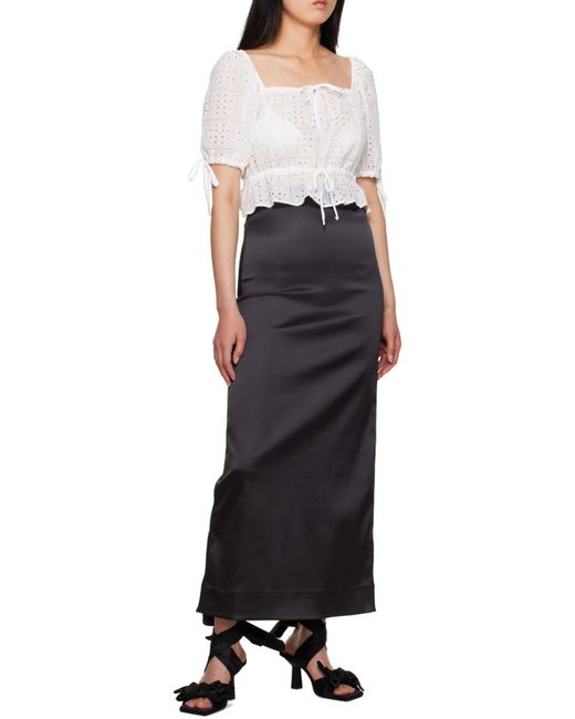 Ganni Gray Bead-Detailed Low-Rise Satin Maxi Skirt
