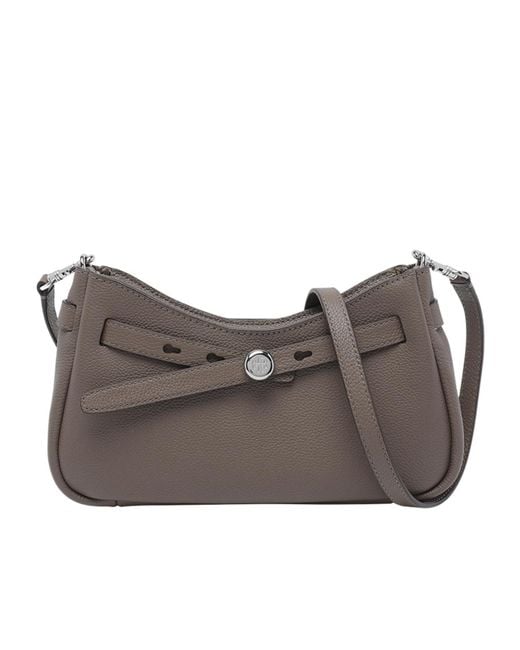 Tory Burch Gray Logo Plaque Zipped Shoulder Bag