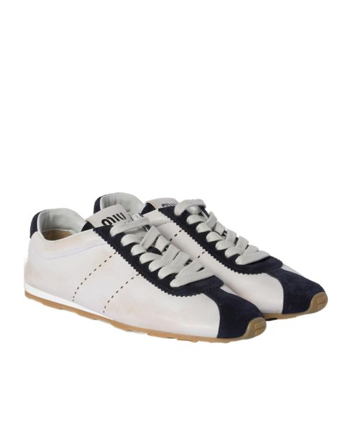 Miu Miu White Plume Sneakers In Nappa And Suede