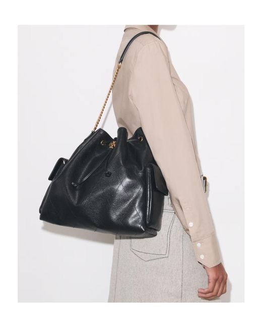 Tory Burch Black Charlie Quilted Drawstring Shoulder Bag