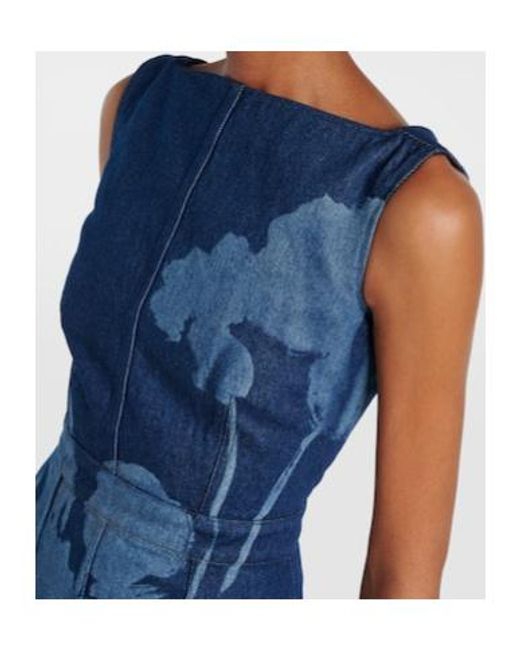 Erdem Blue Printed Denim Midi Dress