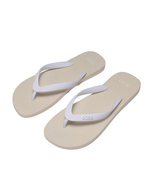 Boss White Logo Herringbone Slippers for men