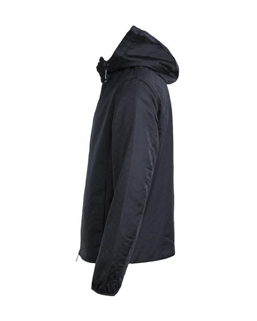 Emporio Armani Blue Monogram-Pattern Zipped Hooded Jacket for men