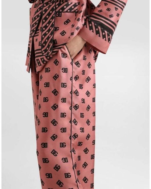 Dolce & Gabbana Red All-Over Dg Logo Jacquard Satin Pajama Pants