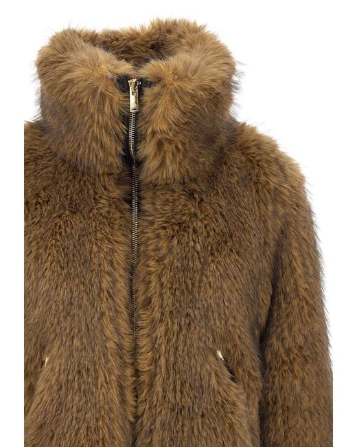 Moose Knuckles Brown Zip Faux-Fur Jacket
