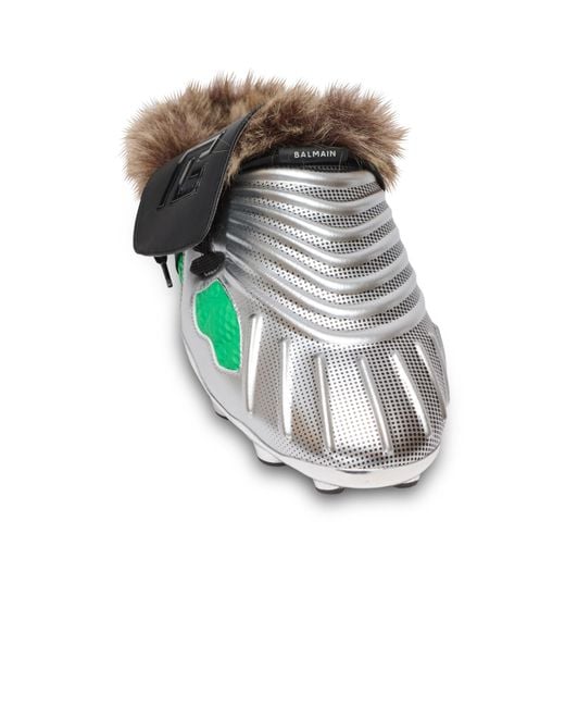 Balmain Green Half Time Faux Fur-Lined Mules for men