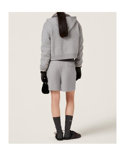 Miu Miu Gray Double Cashmere Zipper Hoodie Cardigan