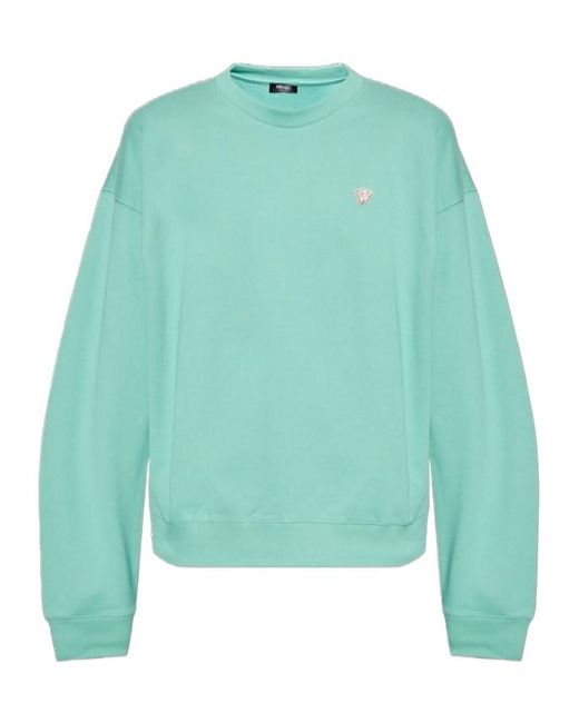 Versace Men's Green Cotton Embroidered-Logo Sweatshirt