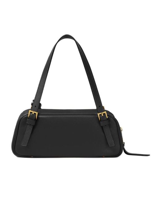 Versace Black Logo-Lettering Zipped Shoulder Bag
