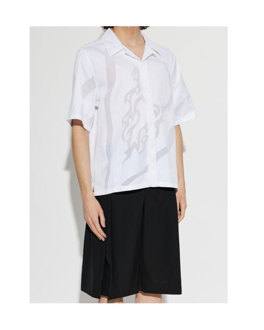 Casablanca White Sheer Panel Short-Sleeved Shirt for men