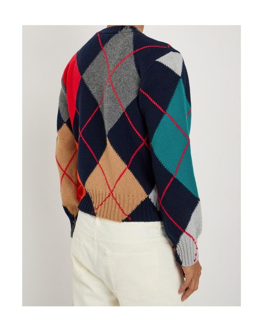 J.W. Anderson Blue Pringle Diamond Pattern Crew Neck Wool Knit Sweater for men