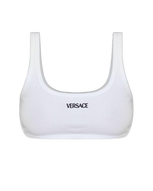 Versace White Ribbed Cropped Top
