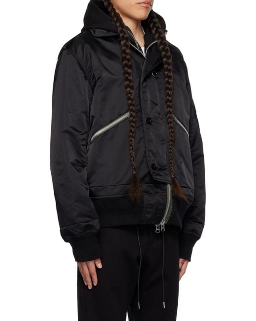Sacai Black Collared Button-Up Jacket for men