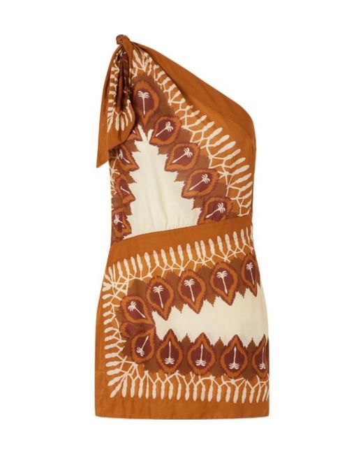 Johanna Ortiz Brown Printed Cotton-Voile Mini Dress