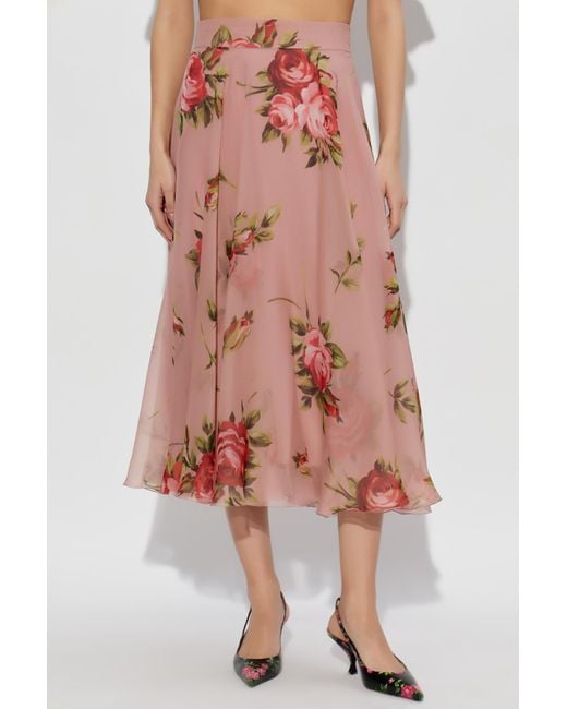 Dolce & Gabbana Pink Floral Printed Midi Skirt