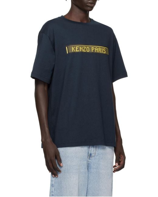 KENZO Blue Paris Logo Printed Crewneck T-Shirt for men