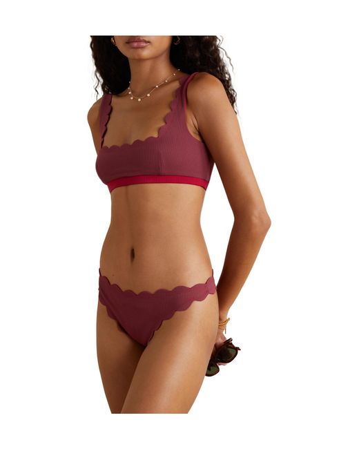 Marysia Swim Red Reversible Scalloped Seersucker Bikini Briefs