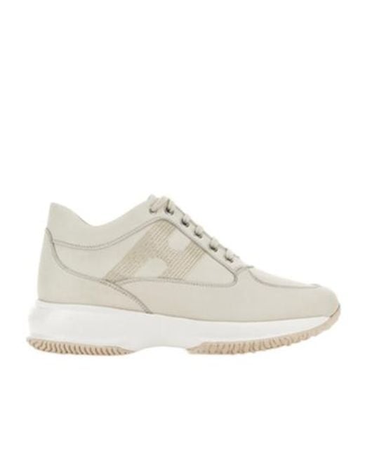 Hogan White Interactive Sequin-Panel Lace-Up Trainers