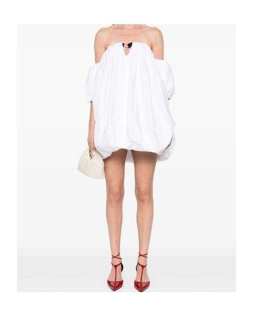 Pinko White Off-Shoulder Pleated Mini Dress