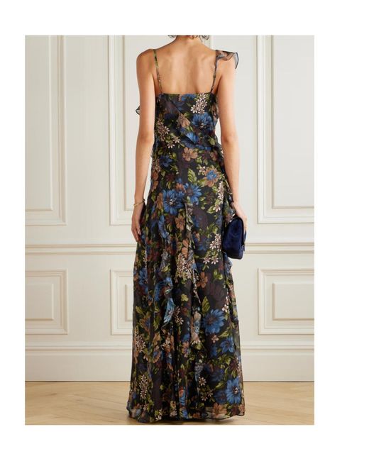 Veronica Beard Black Madeline Ruffled Floral-Print Silk-Voile Maxi Dress
