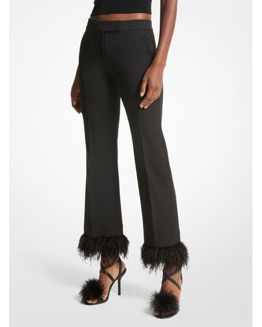MICHAEL Michael Kors Black Feather Detailed Stretch Trousers