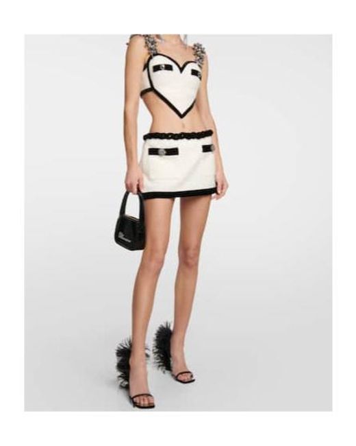 Area Natural Heart Embellished Bouclé Crop Top