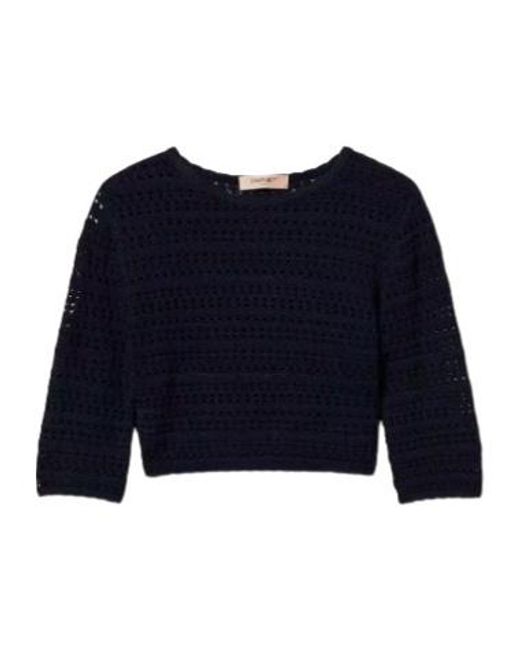Twinset Blue Cropped Open-Knit Jumper