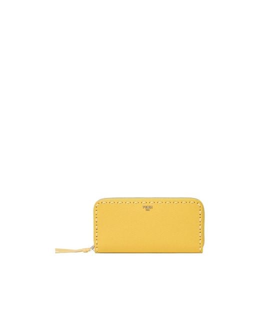 Fendi Yellow Selleria Zip Around Large Wallet