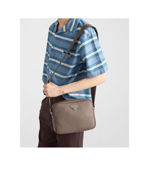 Prada Brown Textured Leather Crossbody Bag for men