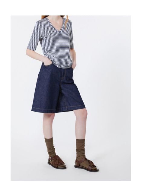 Weekend by Maxmara Blue Opzione V-Neck Striped T-Shirt