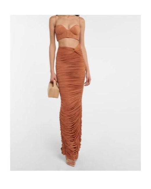 Alex Perry Orange Hartley Ruched Maxi Skirt
