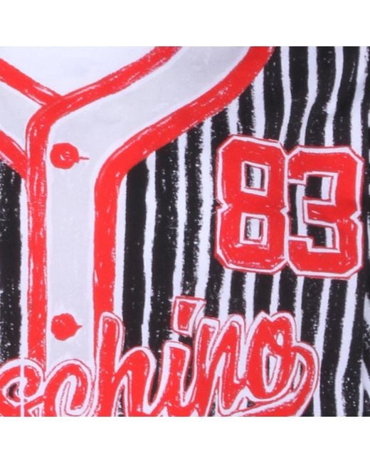 Moschino Red Logo Printed Striped T-Shirt for men