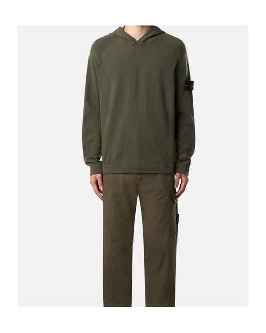 Stone Island Green Hooded Jumper With Raglan Sleeves And Ribbed Trims for men