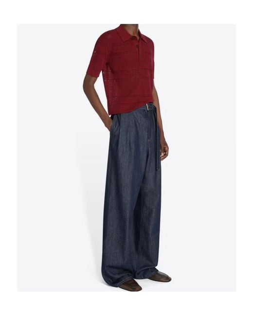 Dries Van Noten Red Mesh Polo Shirt for men