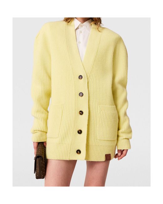 Stella McCartney Yellow Chunky Knit Button-Up Cardigan