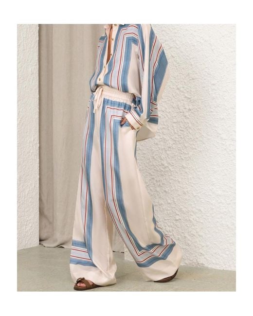 Zimmermann Blue Geometric Print Wide-Leg Pants