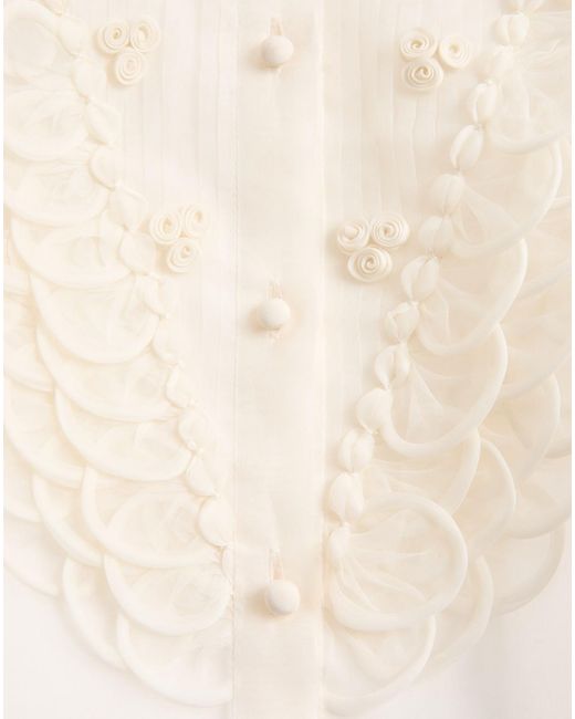 Valentino White Embroidered Organza Puff-Sleeve Top