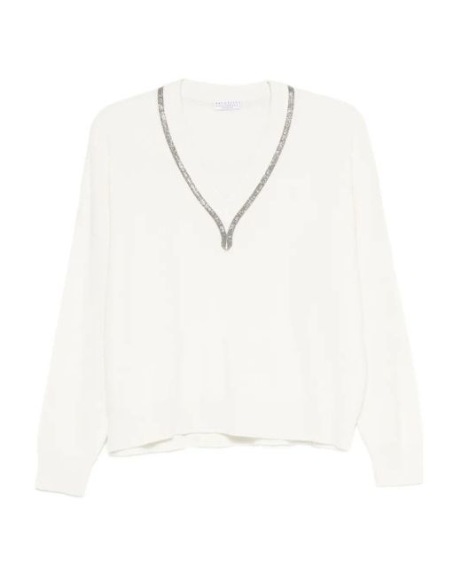 Brunello Cucinelli White Cashmere Sweater