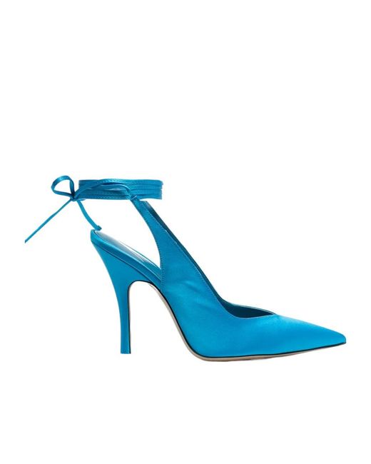 The Attico Blue Ankle-Tied Leather Pumps